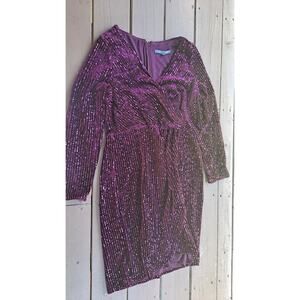 Julia Jordan dress sequin Burgundy red festive holiday disco night women 14